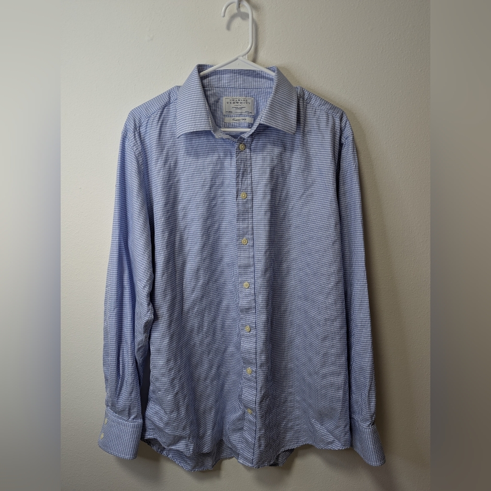 Charles Thyrwitt Blue Checked Long Sleeve Shirt